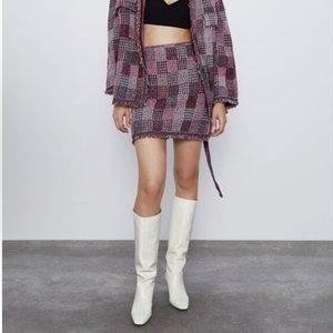 Zara Dusty Pink Checkered Jacquard Mini Skirt